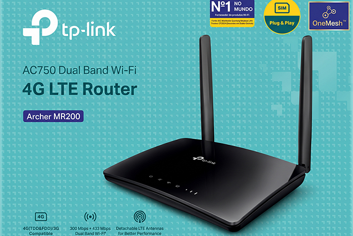 Roteador TP-Link Archer MR200 4G LTE AC750 Dual Band com duas antenas removíveis