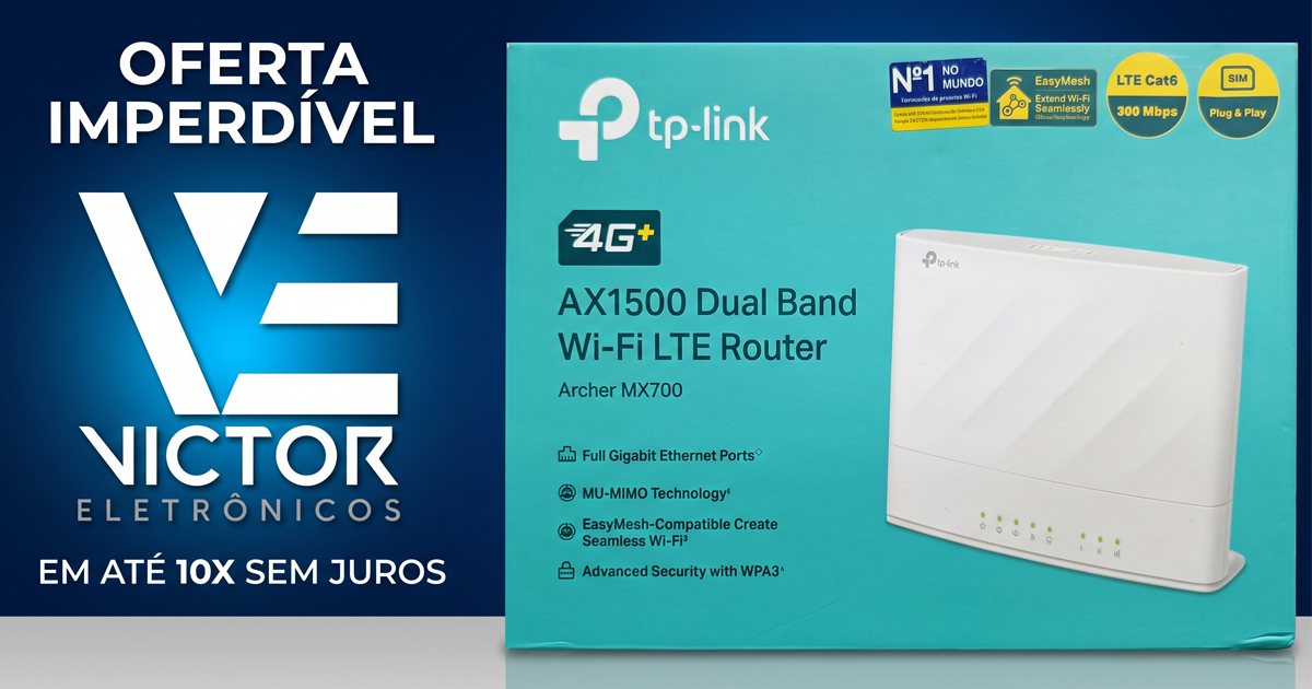 Roteador TP-Link Archer MX700 4G+ LTE Wi-Fi 6 AX1500.